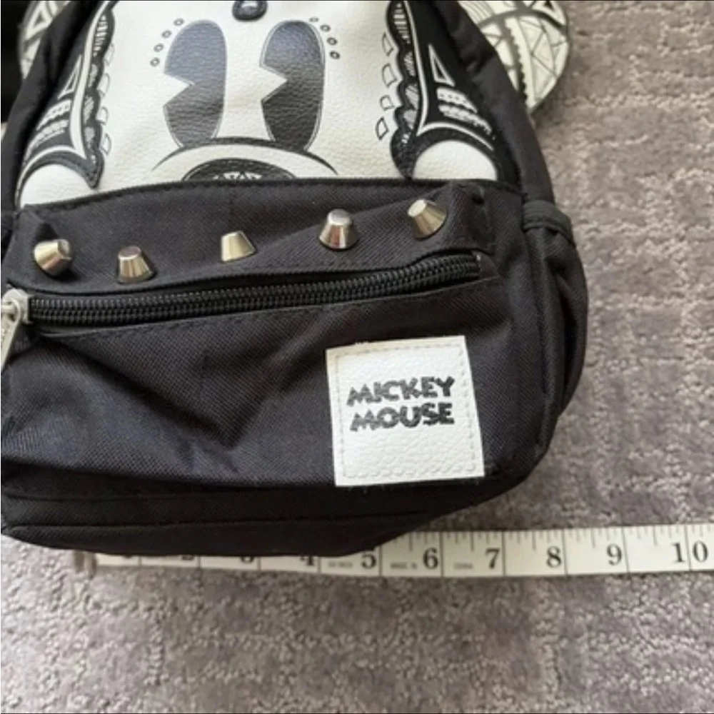 MICKEY MOUSE Backpack 2 In 1 Retro Mini Crossbody Black White Print Silver Studs